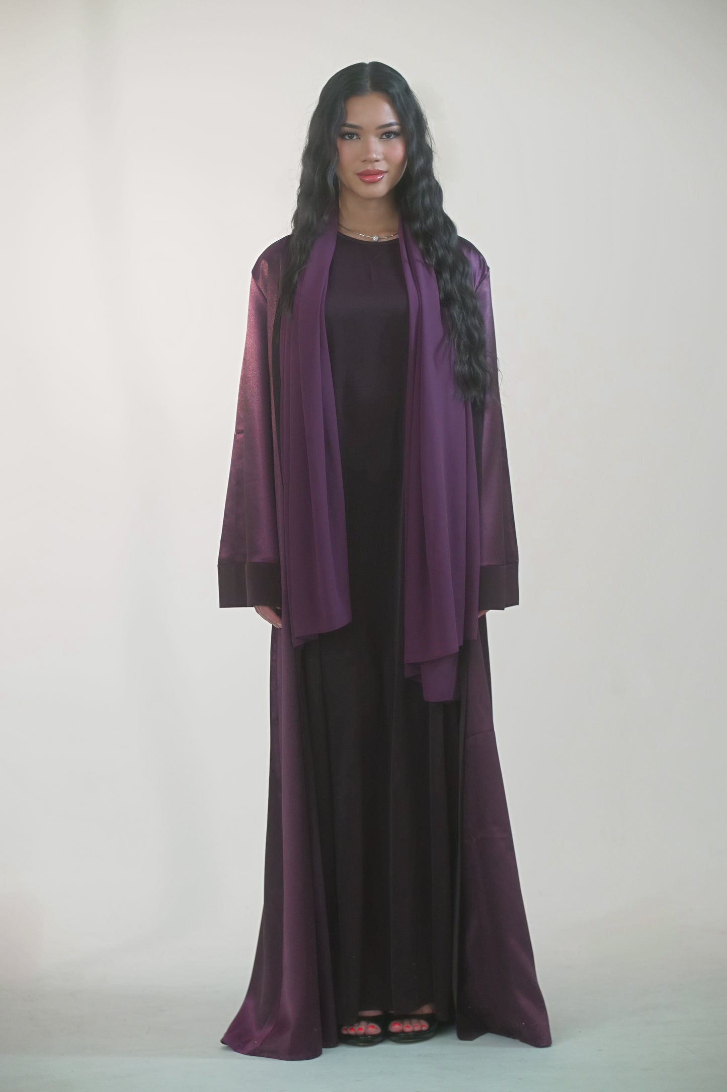 3-Piece Abaya Set in Midnight Purple